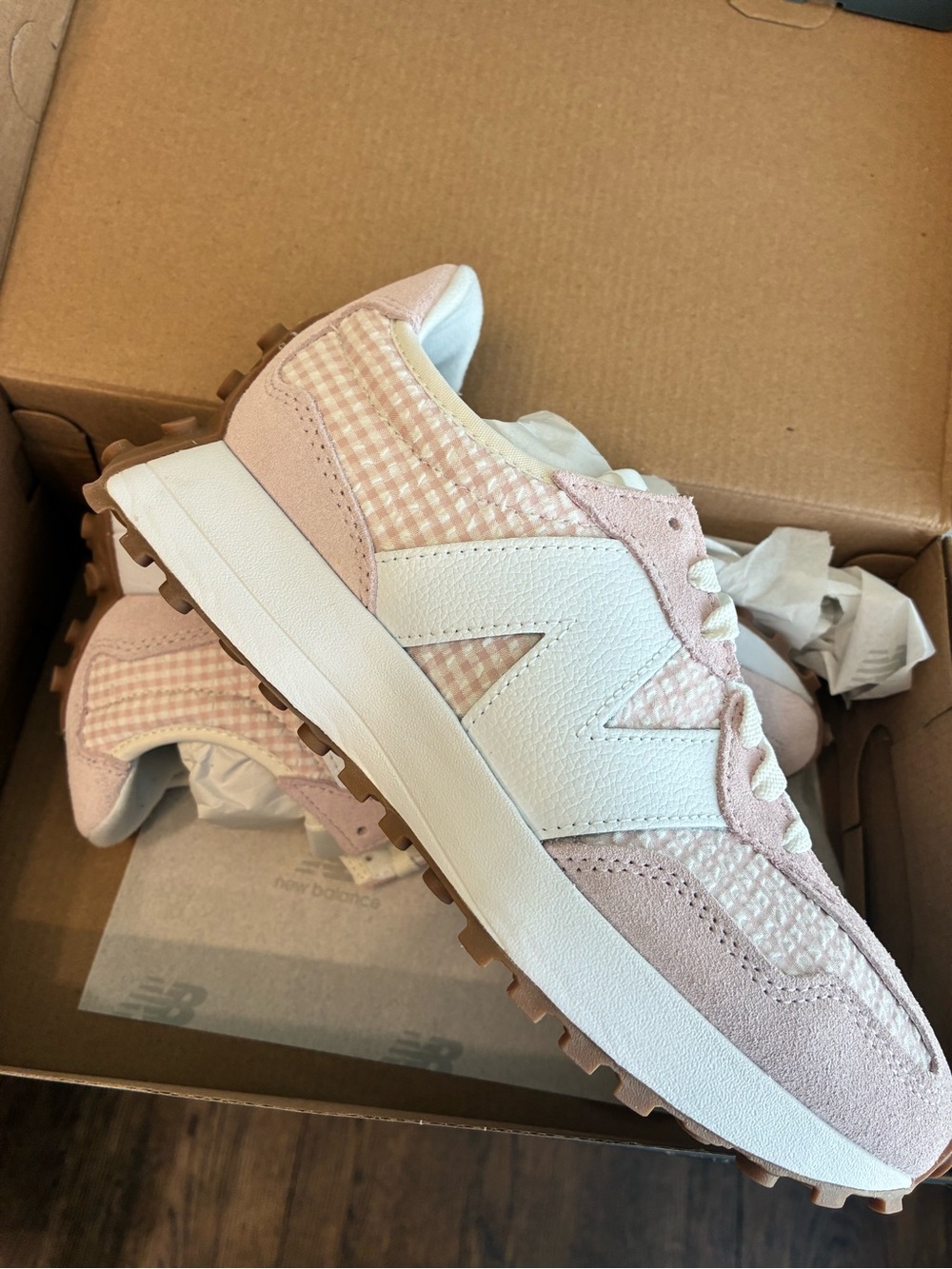 New Balance 327 Women’s Pink Gingham Retro Runner Sneakers